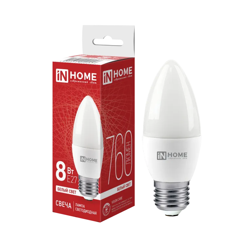 картинка Лампа светодиодная LED-СВЕЧА-VC 8Вт 230В Е27 4000К 760Лм IN HOME