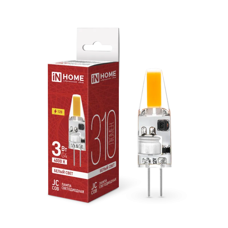 картинка Лампа светодиодная LED-JC-COB 3Вт 12В G4 4000К 310Лм IN HOME