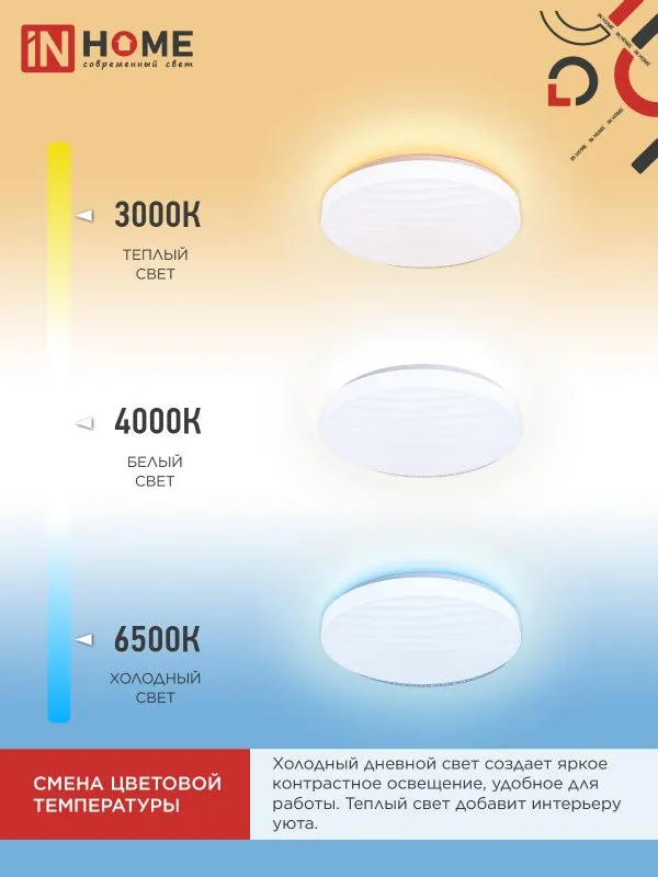 картинка Светильник светодиодный COMFORT MIRAGE 55Вт 230В 3000-6500K 4400Лм 400x70мм с пультом ДУ IN HOME