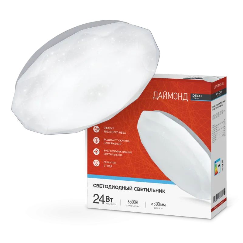 картинка Светильник светодиодный серии DECO ДАЙМОНД 24Вт 230В 6500К 2160Лм 330х55мм IN HOME