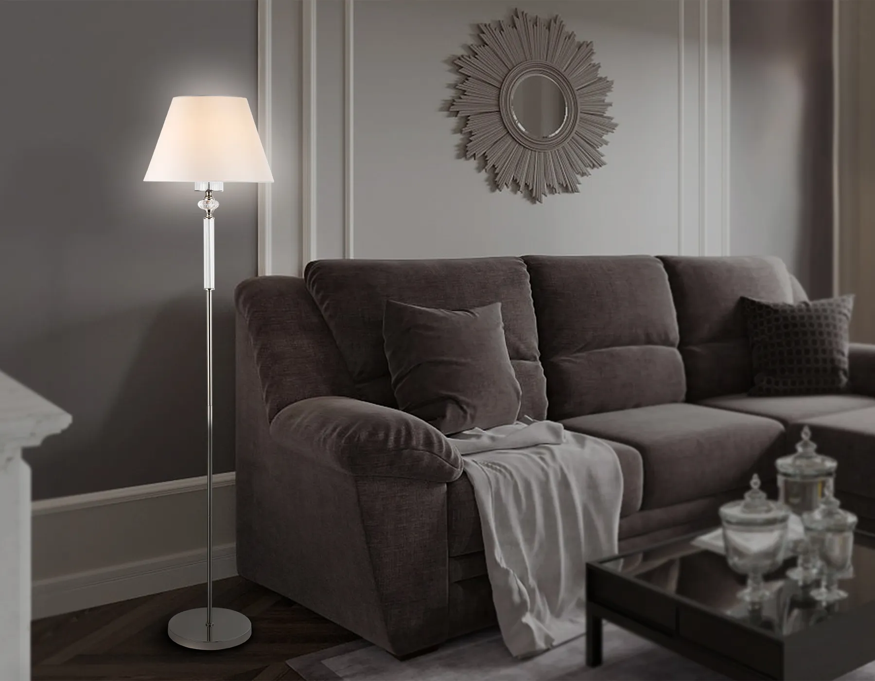 картинка Напольный светильник с абажуром и хрусталем