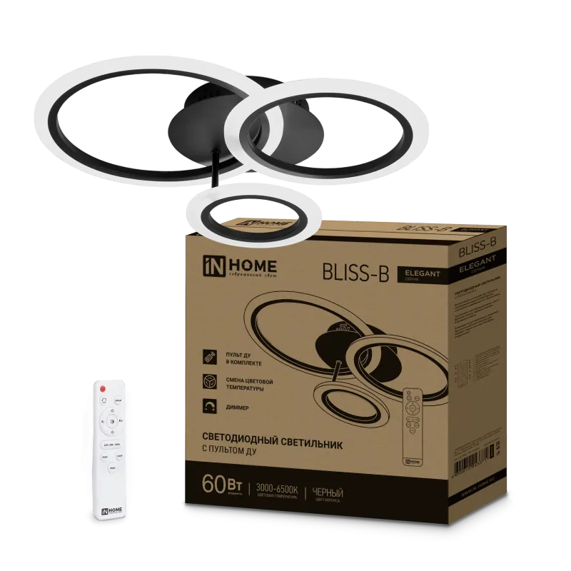 картинка Светильник светодиодный ELEGANT BLISS-B 60Вт 230В 3000-6500K 4700Лм 508х390х120мм c пультом ДУ черный IN HOME