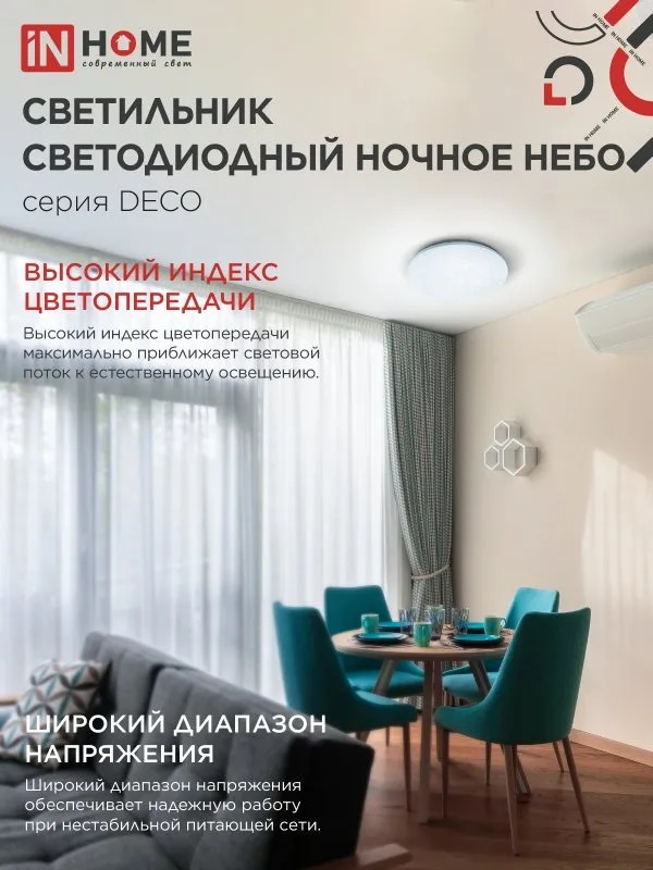 картинка Светильник светодиодный серии DECO НОЧНОЕ НЕБО 12Вт 230В 6500К 1080Лм 210х65мм IN HOME