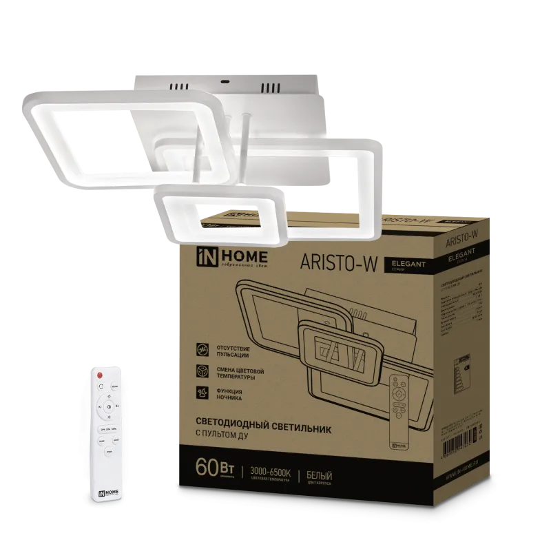 картинка Светильник светодиодный ELEGANT ARISTO-W 60Вт 230В 3000-6500K 4700Лм 530х448х150мм пульт ДУ белый IN HOME