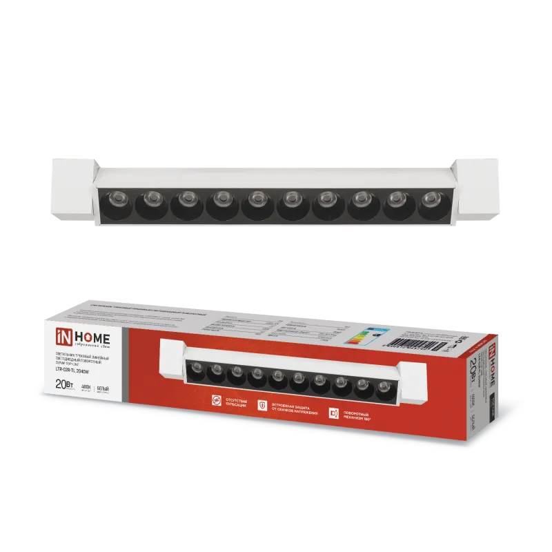 картинка Светильник трековый линейный светодиодный поворотный LTR-02R-TL 20Вт 4000К 2000Лм 345мм IP40 24 градуса белый серии TOP-LINE IN HOME