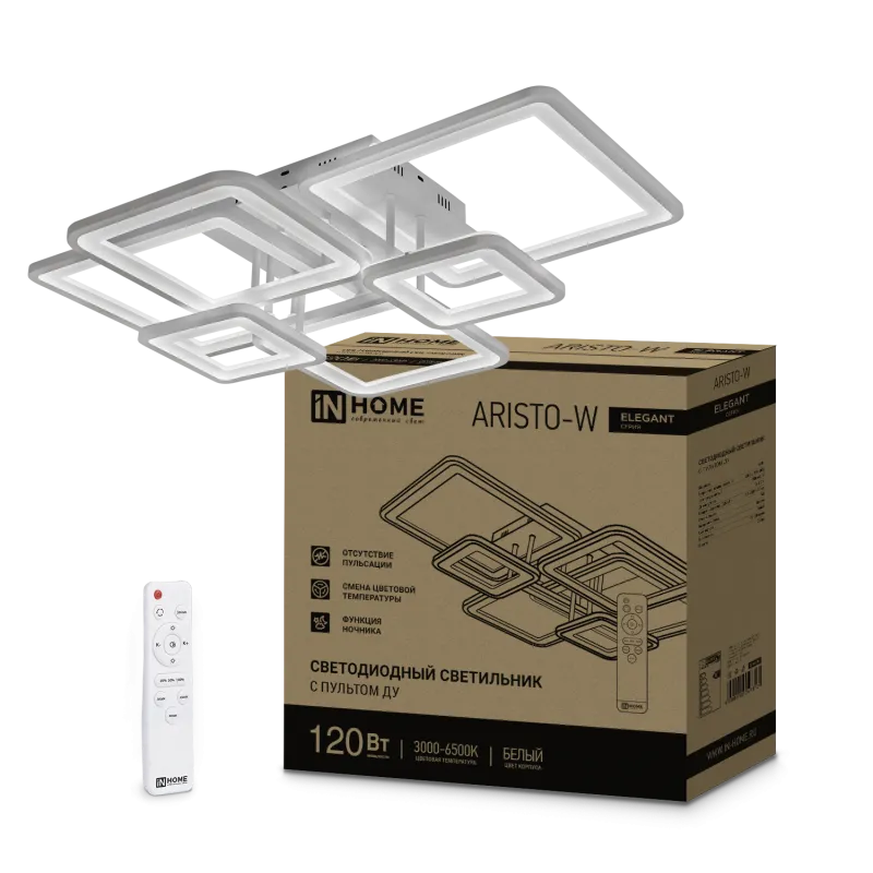 картинка Светильник светодиодный ELEGANT ARISTO-W 120Вт 230В 3000-6500K 685х585х150мм пульт ДУ белый IN HOME