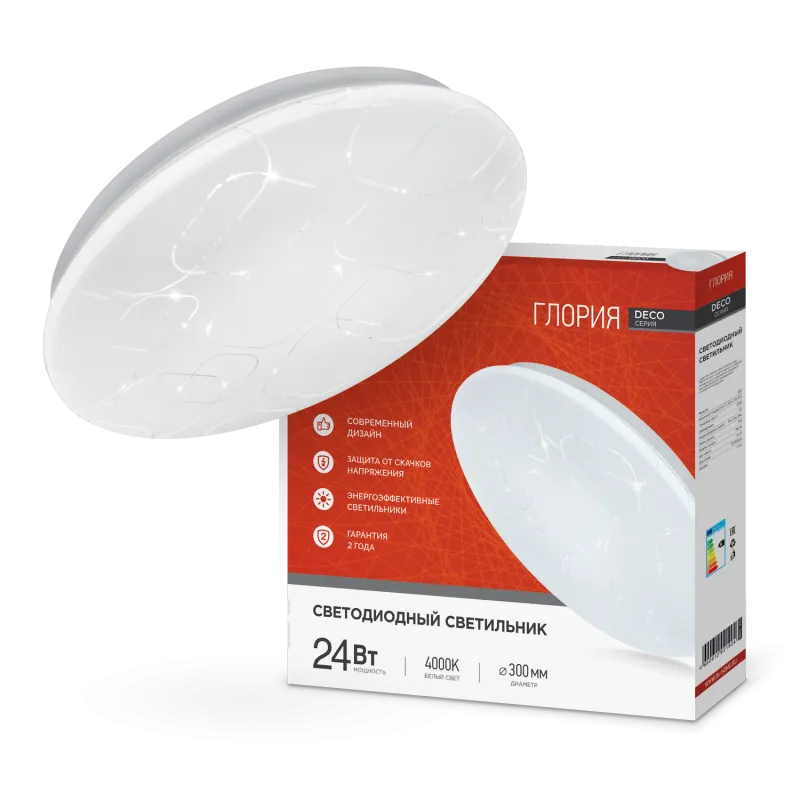 картинка Светильник светодиодный серии DECO ГЛОРИЯ 24Вт 230В 4000К 2160Лм 330х55мм IN HOME
