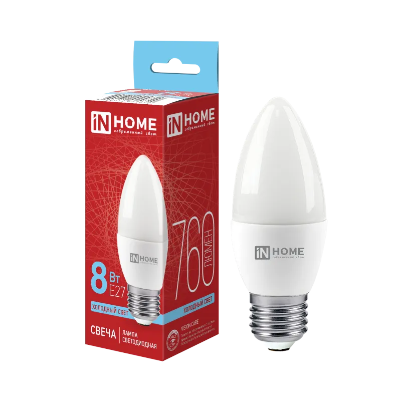 картинка Лампа светодиодная LED-СВЕЧА-VC 8Вт 230В Е27 6500К 760Лм IN HOME