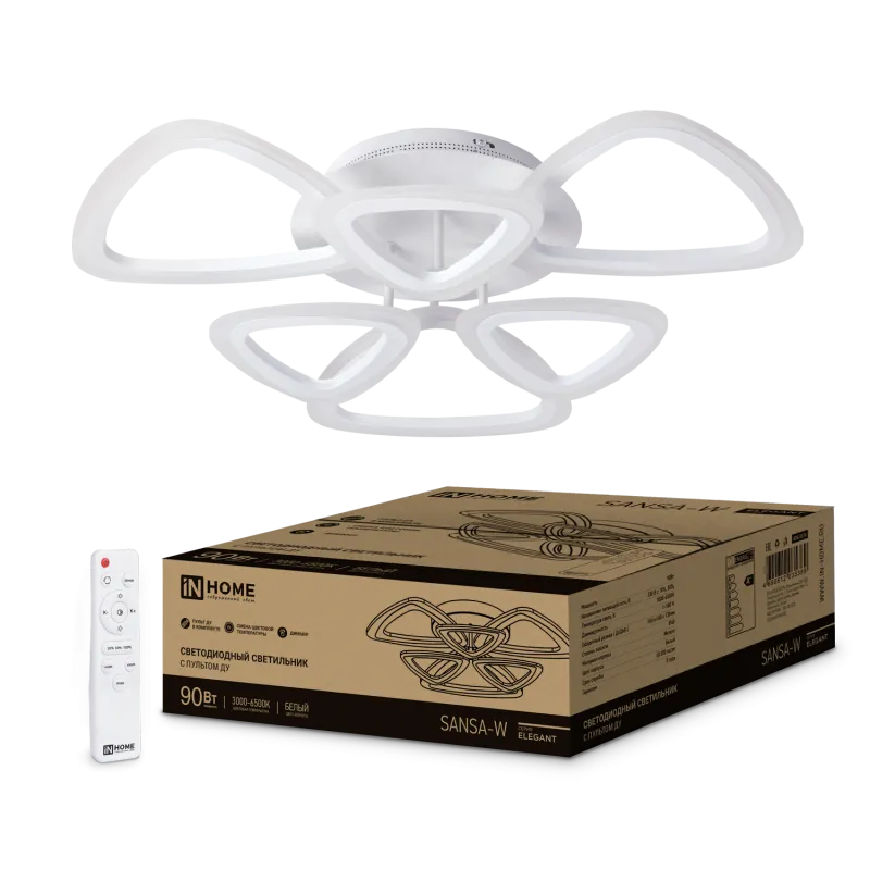 картинка Светильник светодиодный ELEGANT SANSA-W 90Вт 230В 3000-6500K 650х650х130мм c пультом ДУ белый IN HOME