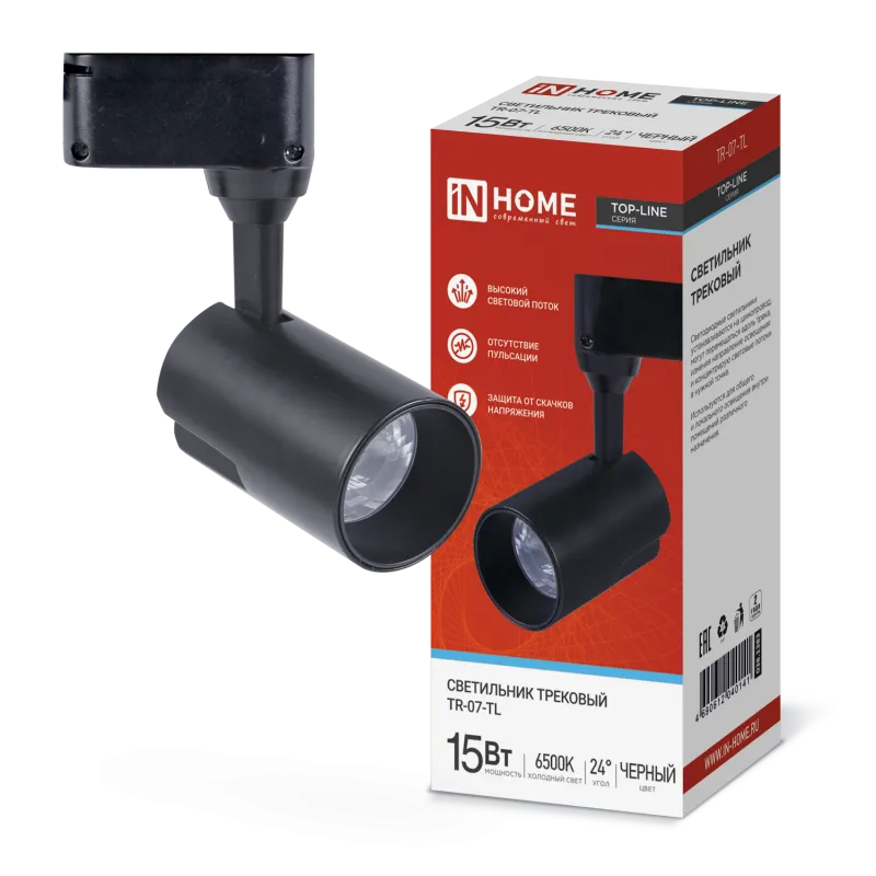 картинка Светильник трековый светодиодный TR-07-TL 15Вт 6500К 1500Лм IP40 24 градуса черный серии TOP-LINE IN HOME