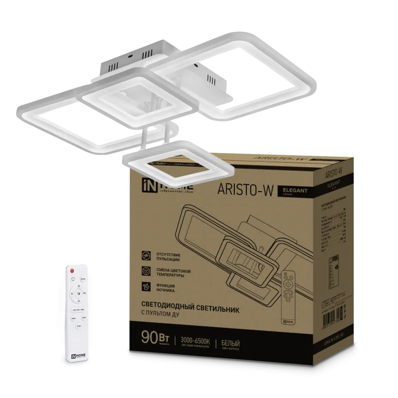картинка Светильник светодиодный ELEGANT ARISTO-W 90Вт 230В 3000-6500K 535х370х150мм пульт ДУ белый IN HOME