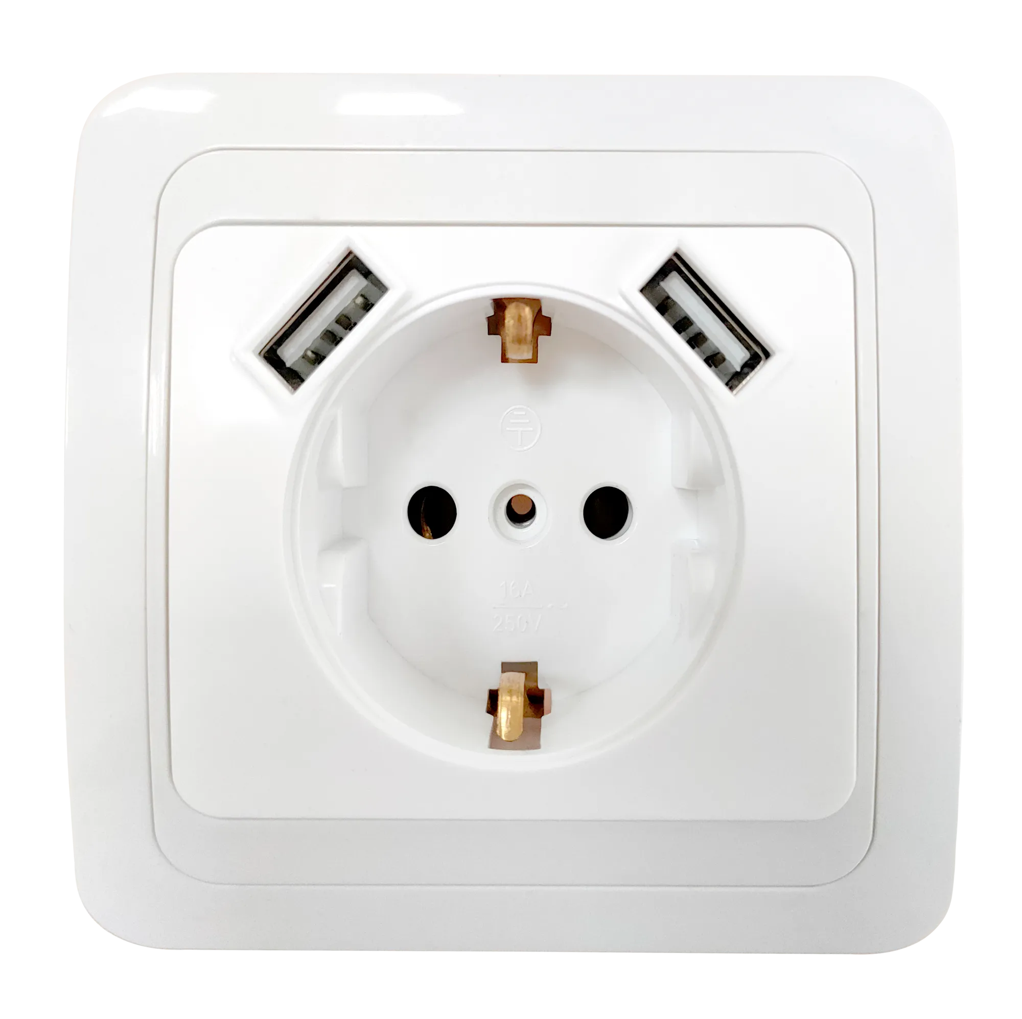 картинка Розетка одинарная с заземлением CLASSICO с двумя USB белая 2047 IN HOME