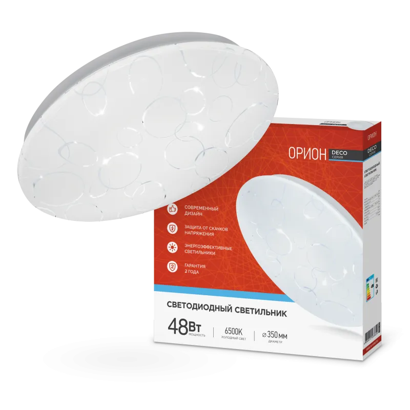 картинка Светильник светодиодный серии DECO ОРИОН 48Вт 230В 6500К 4320Лм 380х55мм IN HOME