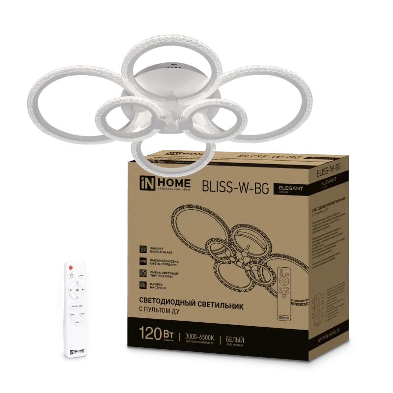 картинка Светильник светодиодный ELEGANT BLISS-W-BG 120Вт 230В 3000-6500K 8400Лм 780х550х130мм пульт ДУ белый IN HOME