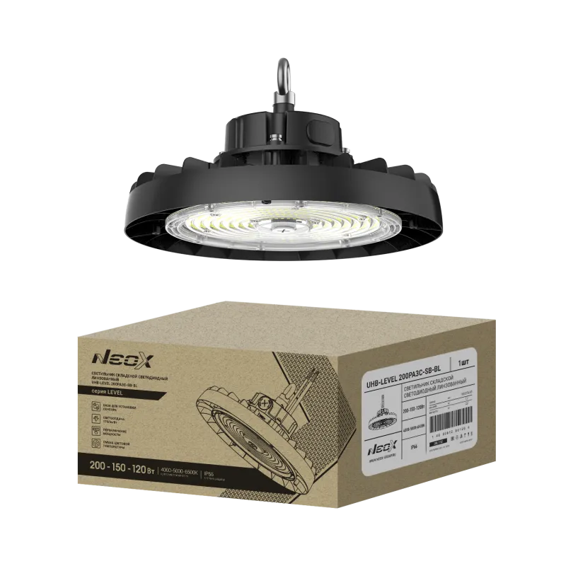 картинка Светильник складской светодиодный UHB-LEVEL 200PA3C-SB-BL 200/150/120Вт 100-277В 175Лм/Вт 3CCT 5лет IP69K NEOX