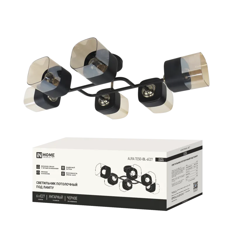 картинка Светильник потолочный под лампу AURA TESO-BL-6E27 720x430x150 черный, золото IN HOME