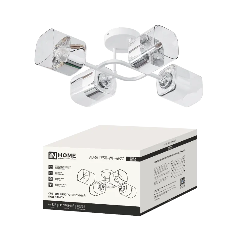 картинка Светильник потолочный под лампу AURA TESO-WH-4E27 540x430x150 белый IN HOME