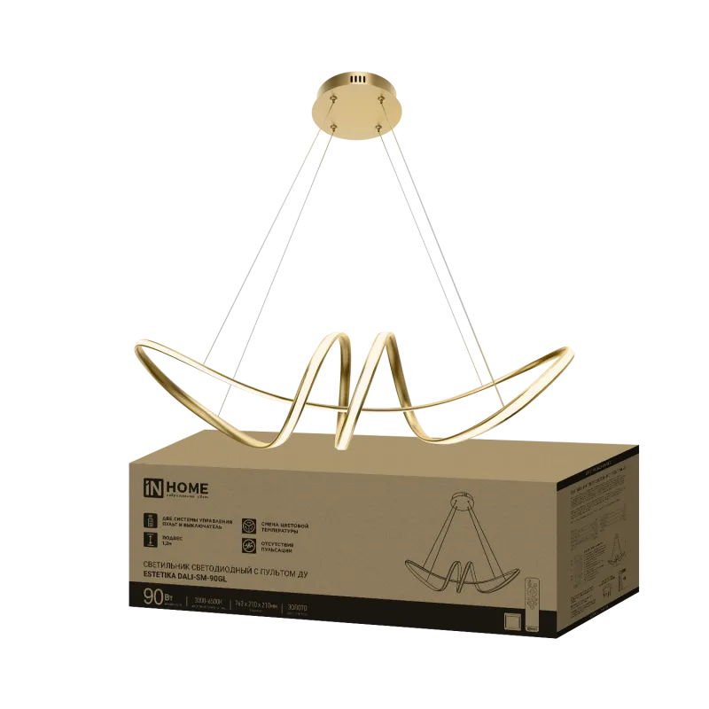 картинка Светильник светодиодный ESTETIKA DALI-SM-90GL 90Вт 230В 3000-6500K 760х210x210мм 1.2м трос ДУ золото IN HOME