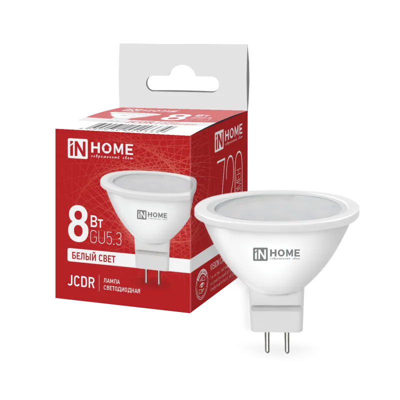 картинка Лампа светодиодная LED-JCDR-VC 8Вт 230В GU5.3 4000К 720Лм IN HOME