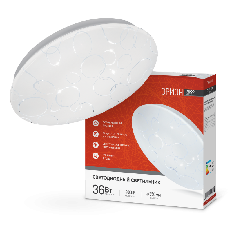 картинка Светильник светодиодный серии DECO ОРИОН 36Вт 230В 4000К 3240Лм 380х55мм IN HOME