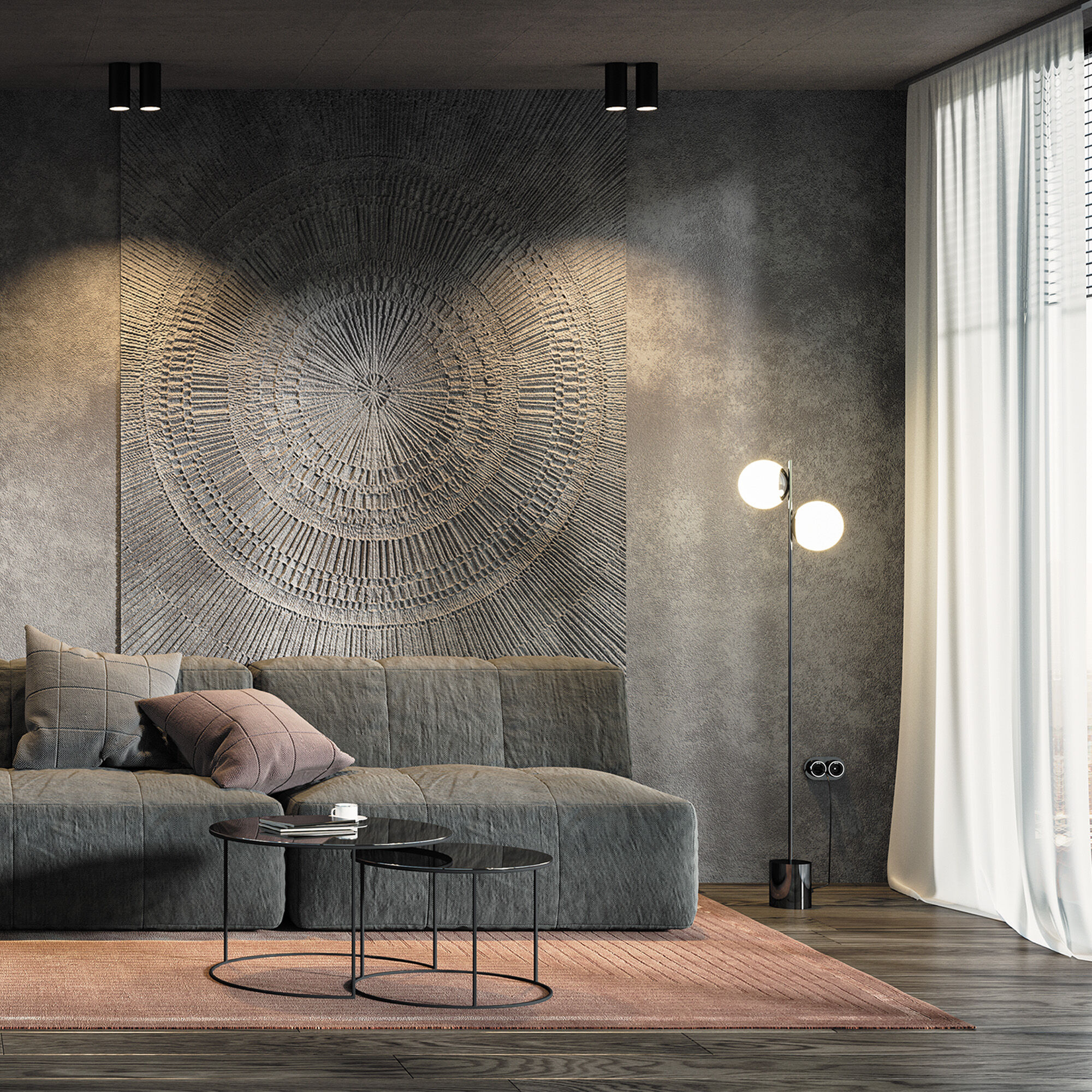 картинка Напольный светильник с мраморным основанием 01158/2 черный