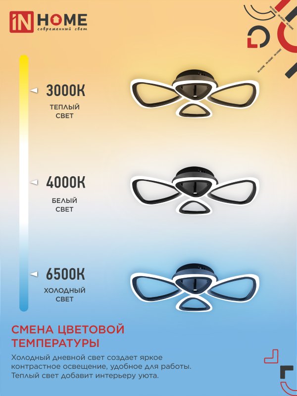 картинка Светильник светодиодный ELEGANT SANSA-B 60Вт 230В 3000-6500K 4700Лм 600х400х75мм c пультом ДУ черный IN HOME