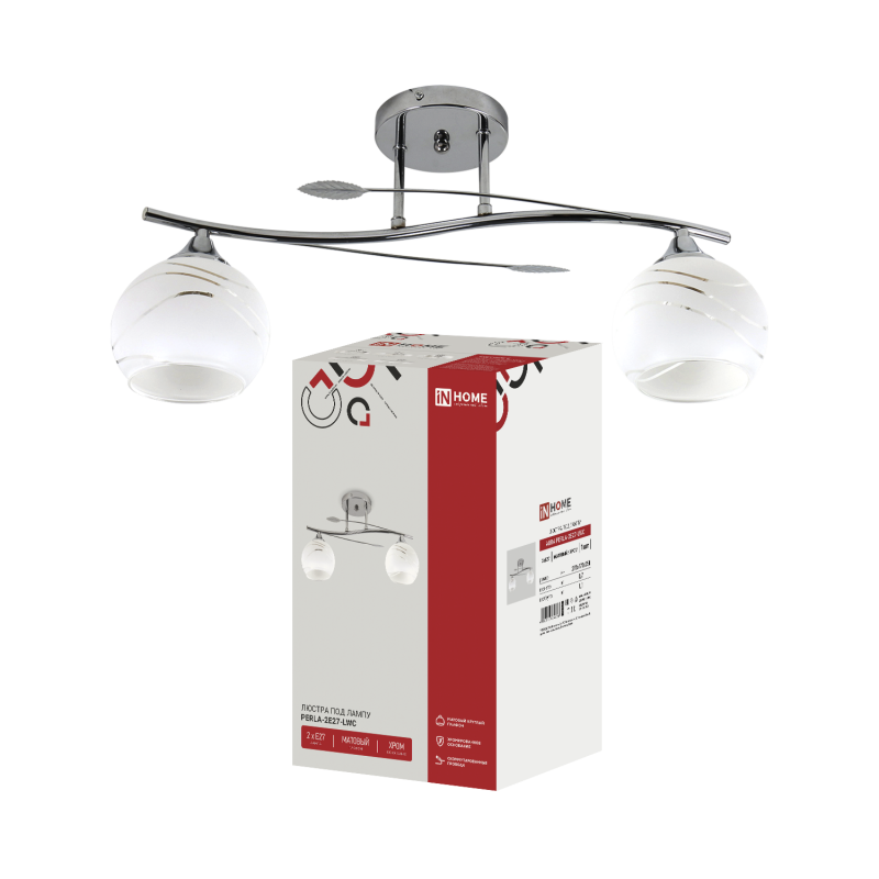 картинка Люстра линейная под лампу AURA PERLA-2E27-LWC 2хЕ27 матовый плафон, хром IN HOME