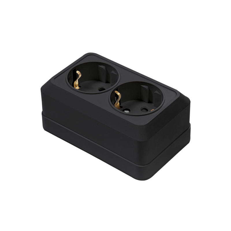 картинка Розетка двойная с заземлением BOLLETO черная накладная 7128B IN HOME