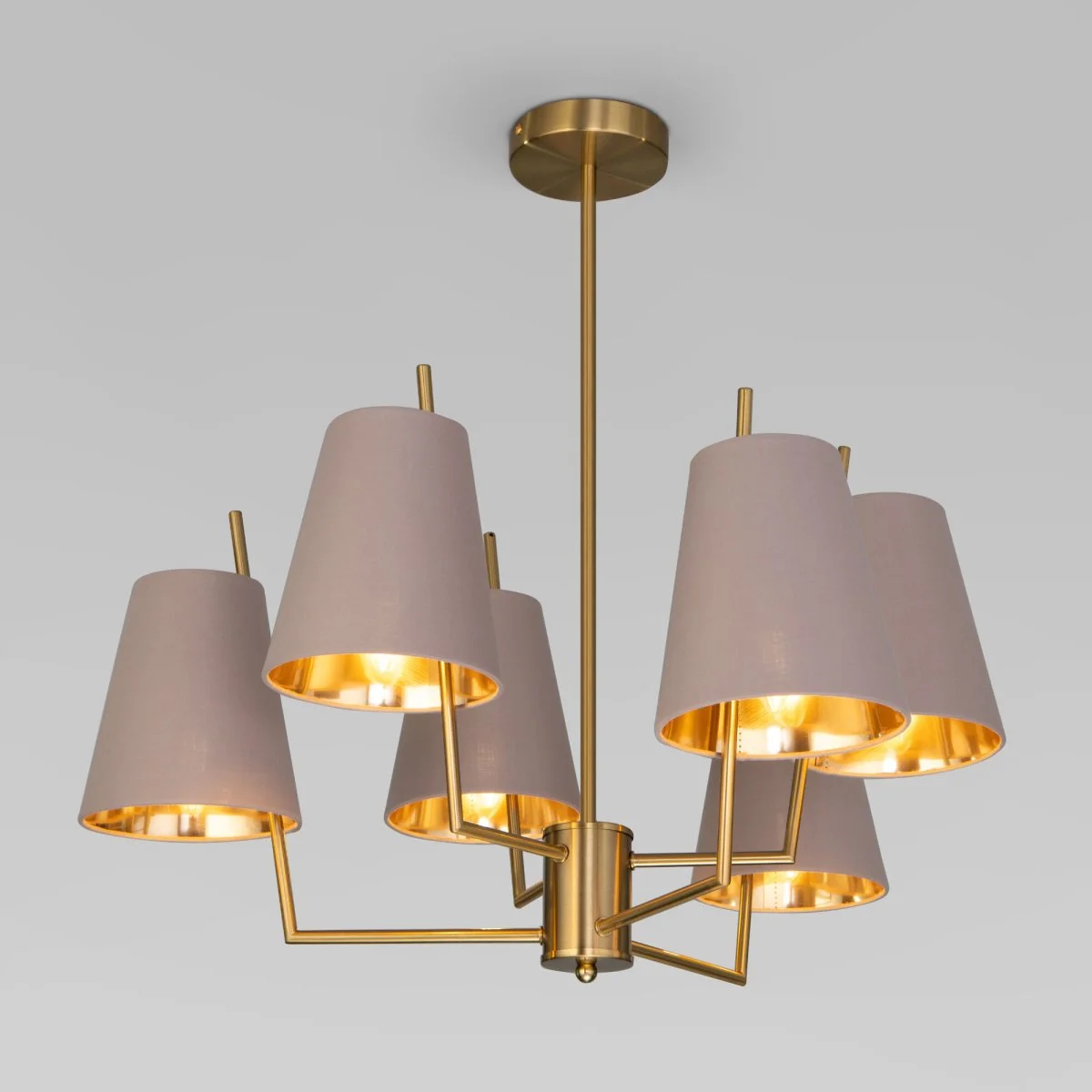 картинка Умная потолочная люстра с тканевыми абажурами 60173/6 латунь