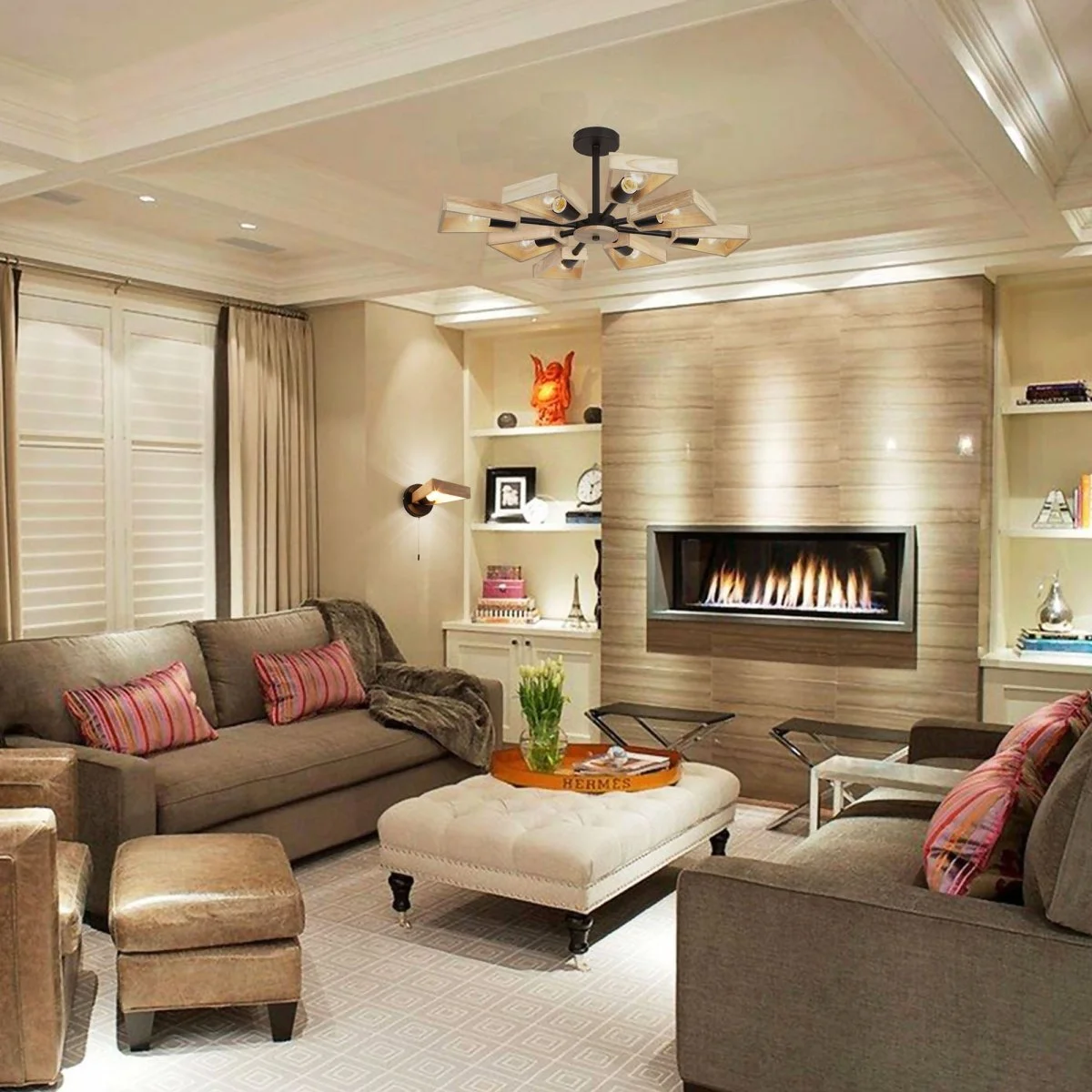 картинка Потолочная люстра лофт с деревянными элементами 70056/8 черный