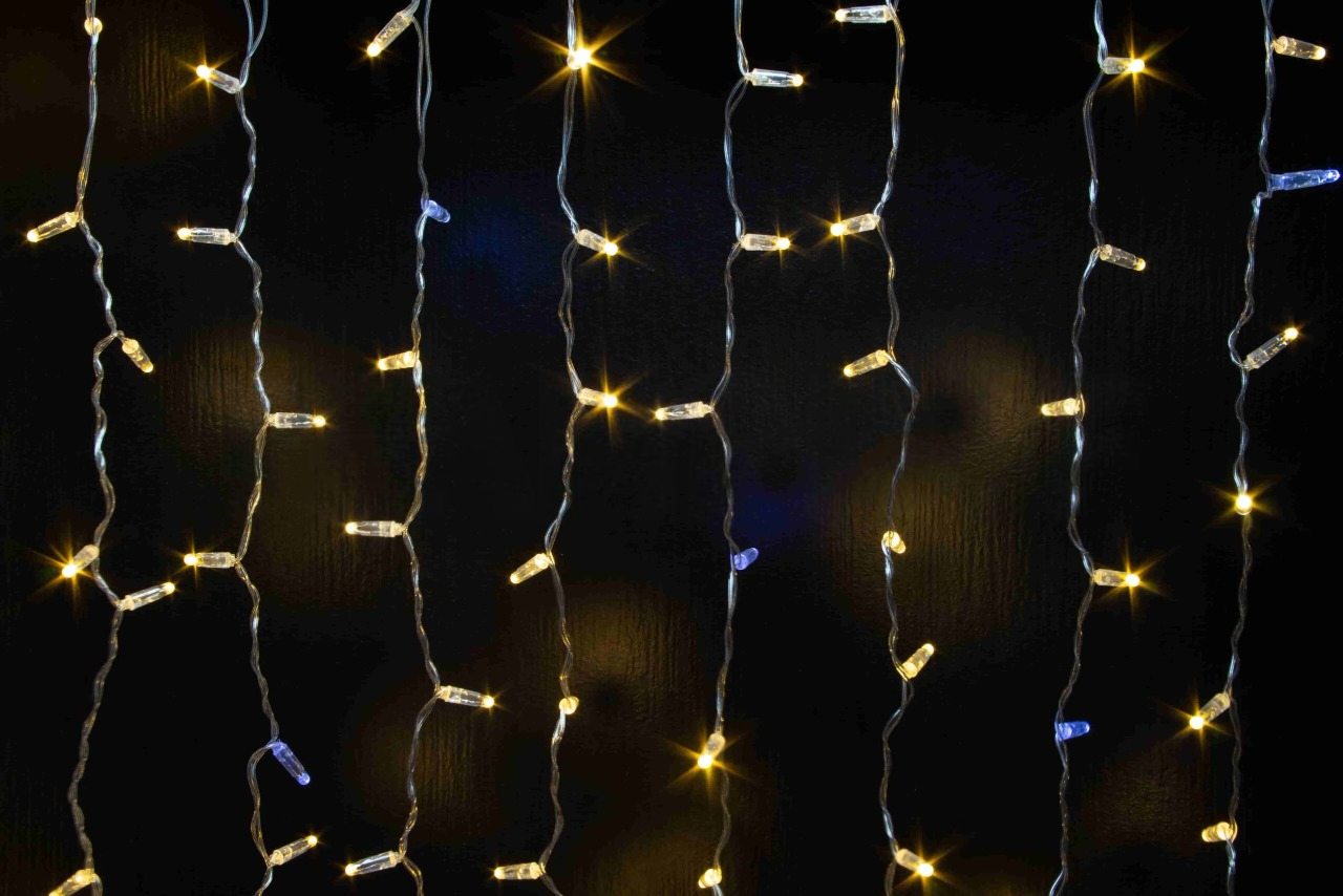 картинка Светодиодный занавес 2х1м, флэш, прозрачный провод, теплый белый