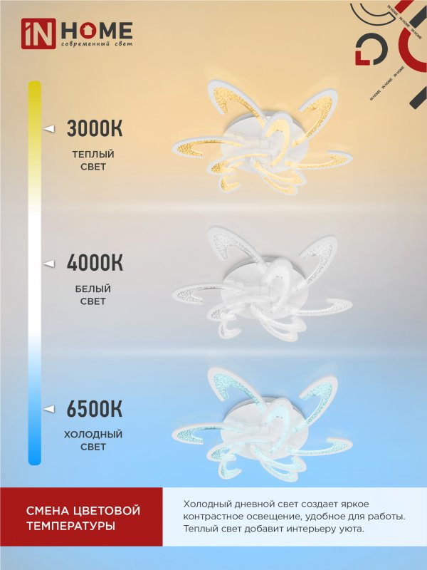 картинка Светильник светодиодный ELEGANT ORBIT 120Вт 230В 3000-6500K 925х810х120мм c пультом ДУ белый IN HOME