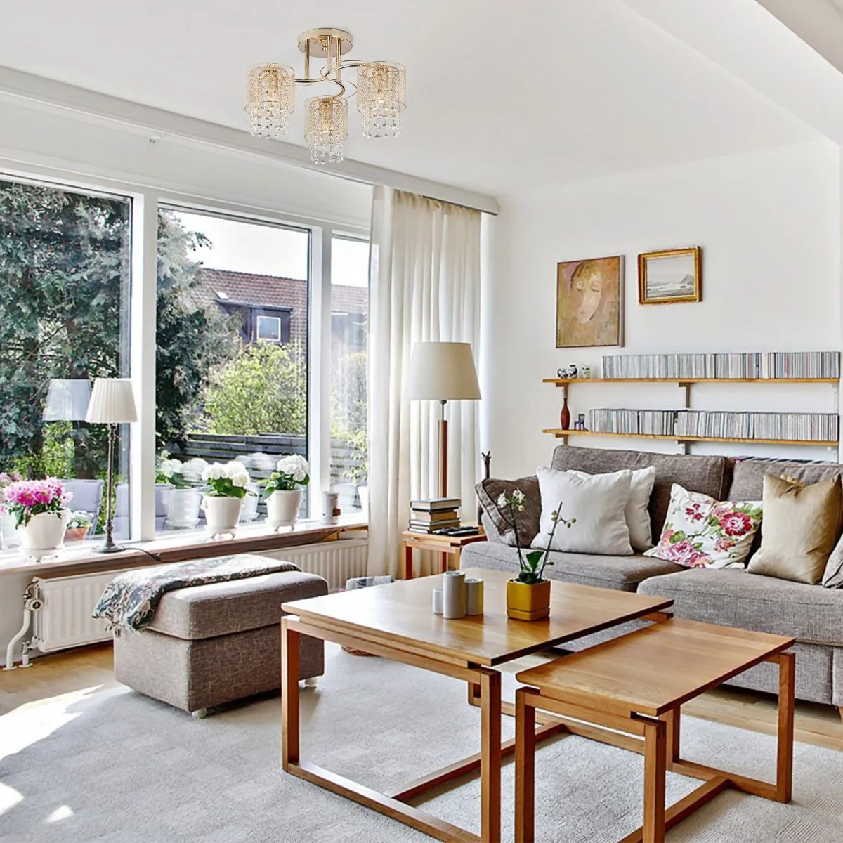 картинка Потолочный светильник с металлическими плафонами и хрусталем 30137/3 золото