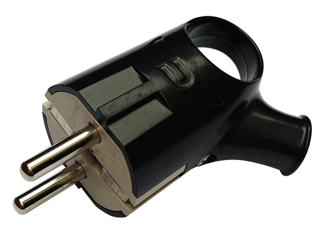 картинка Вилка угловая с кольцом с заземлением 16А черная 4220 IN HOME