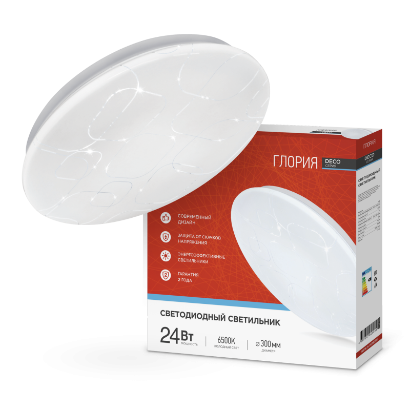 картинка Светильник светодиодный серии DECO ГЛОРИЯ 24Вт 230В 6500К 2160Лм 330х55мм IN HOME