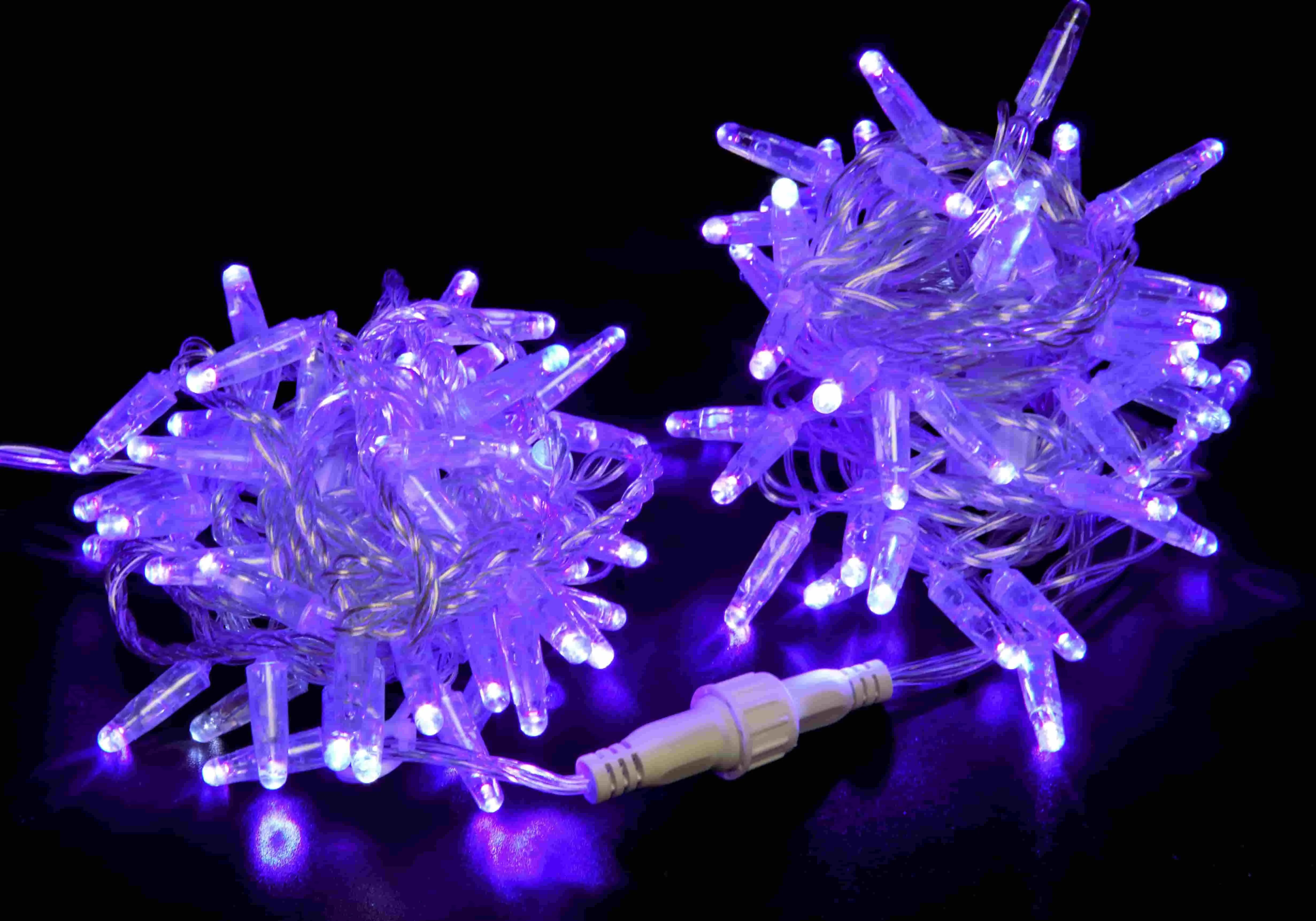 картинка Светодиодная гирлянда нить 10 м, 220В, флэш, прозрачный провод, фиолетовая