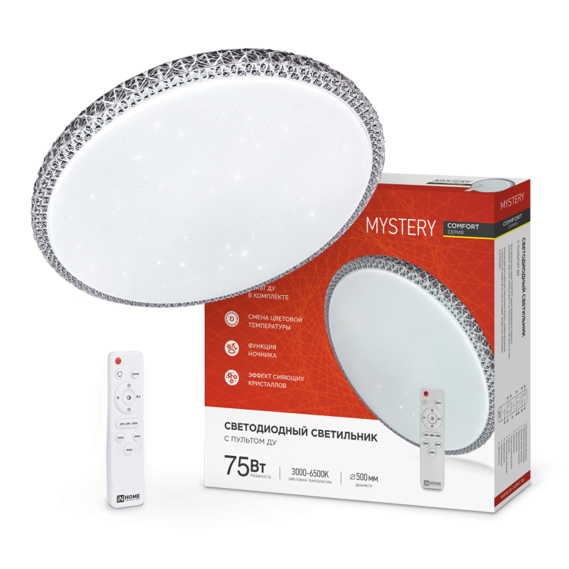 картинка Светильник светодиодный COMFORT MYSTERY 75Вт 230В 3000-6500K 6000Лм 500x80мм с пультом ДУ IN HOME