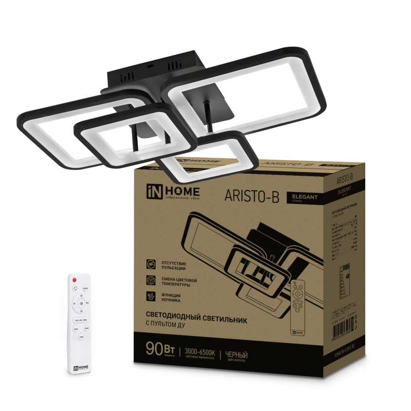 картинка Светильник светодиодный ELEGANT ARISTO-B 90Вт 230В 3000-6500K 535х370х150мм пульт ДУ черный IN HOME