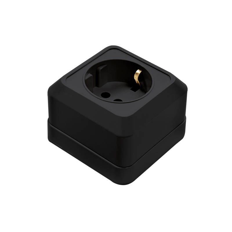 картинка Розетка одинарная с заземлением BOLLETO черная накладная 7028B IN HOME