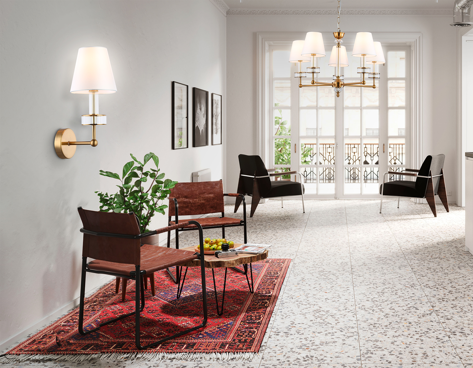 картинка Настенный светильник с абажуром и хрусталем LH71025