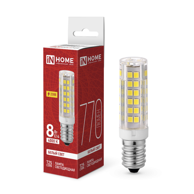 картинка Лампа светодиодная LED-T25-CORN 8Вт 230В E14 4000К 770Лм IN HOME