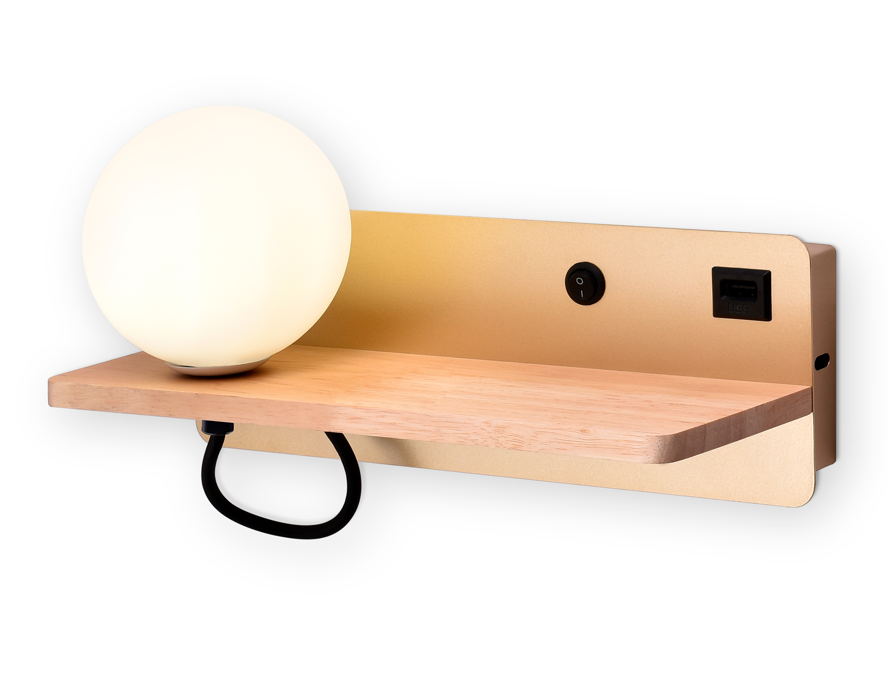 картинка Настенный светильник с выключателем, USB портом и полкой FW520