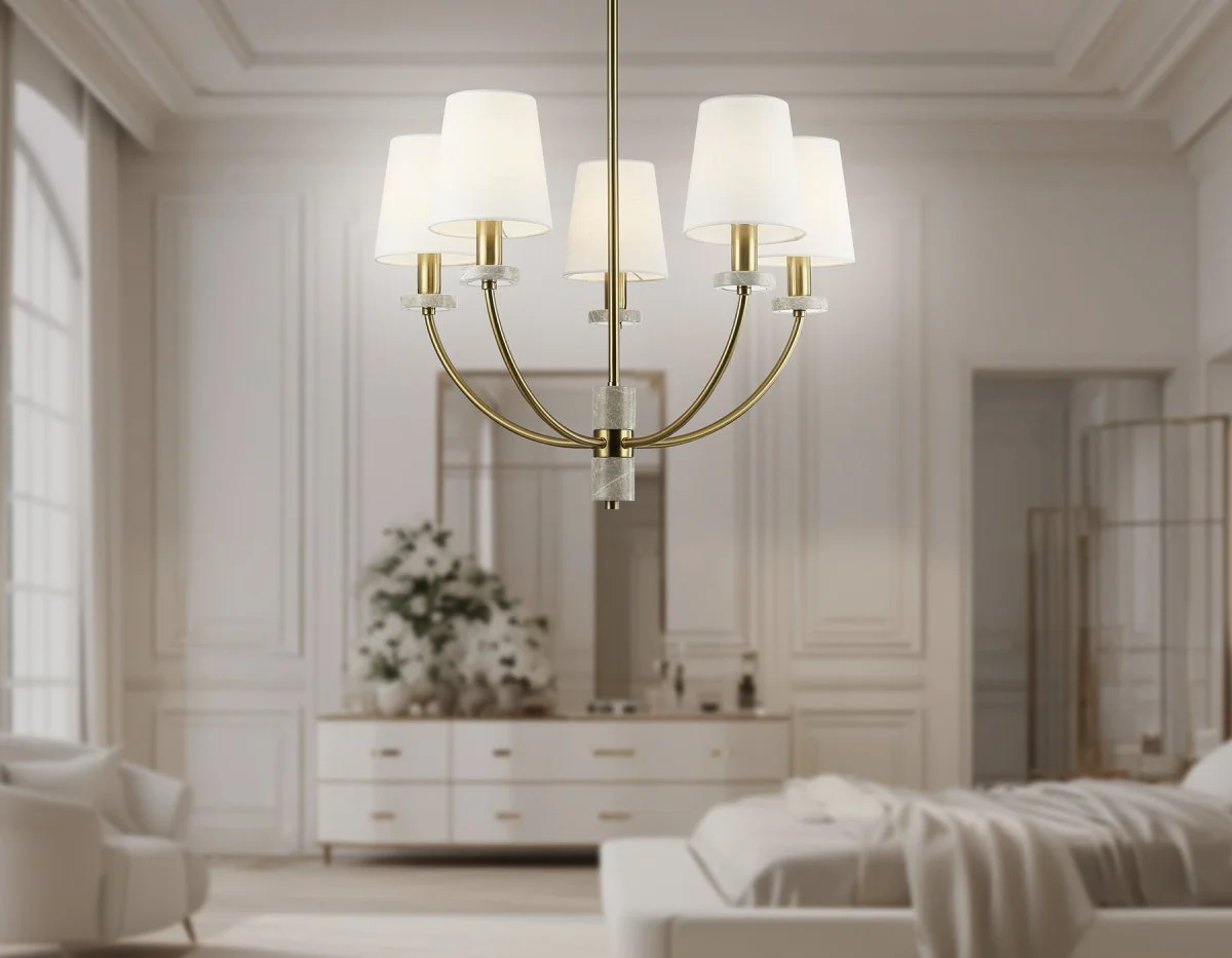 картинка Люстра на штанге с абажурами и мрамором LH75351