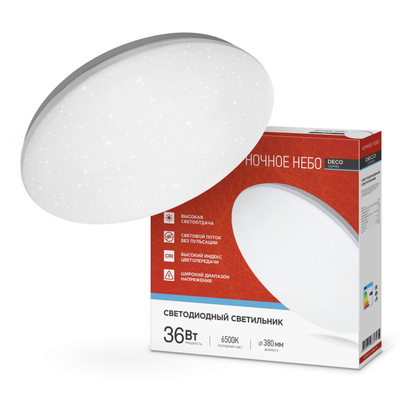 картинка Светильник светодиодный серии DECO НОЧНОЕ НЕБО 36Вт 230В 6500К 3240Лм 380х55мм IN HOME