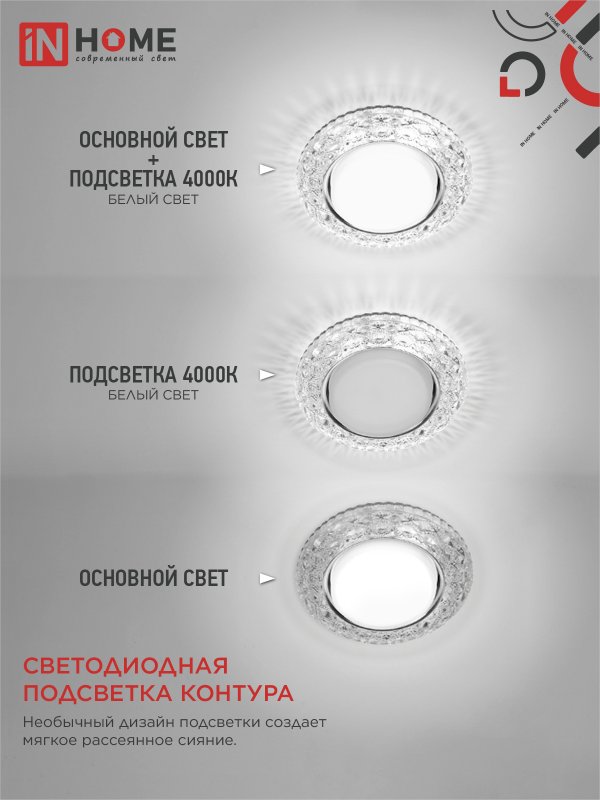 картинка Светильник встраиваемый GX53R-crystal БАБОЧКИ-R15L с подсветкой 4К под GX53 Прозрачный/Хром IN HOME
