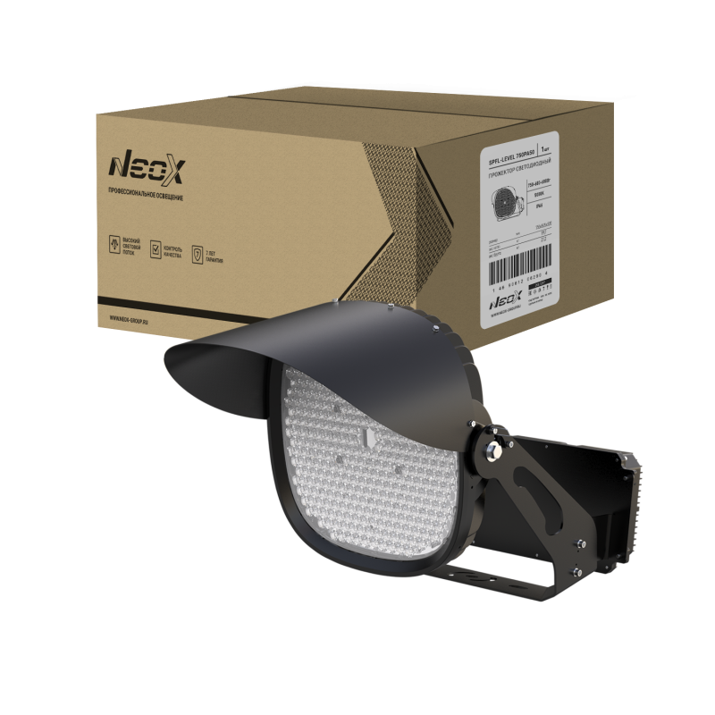картинка Прожектор светодиодный SPFL-LEVEL 750PA50 750/680/600Вт 100-277В 160лм/Вт 40гр 7 лет IP66 черный NEOX