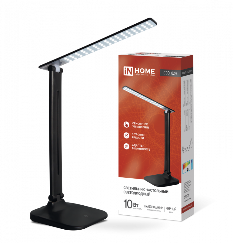 картинка Светильник настольный светодиодный SIMPLE ССО-02Ч 10Вт 625Лм сенсор, адаптер ЧЕРНЫЙ IN HOME