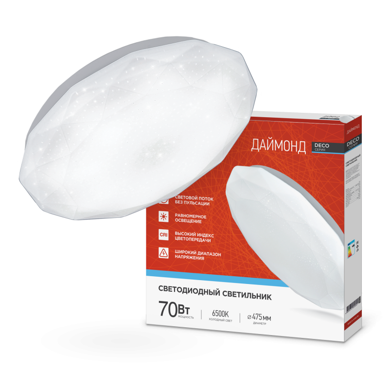 картинка Светильник светодиодный серии DECO ДАЙМОНД 70Вт 230В 6500К 6300Лм 496х85мм IN HOME