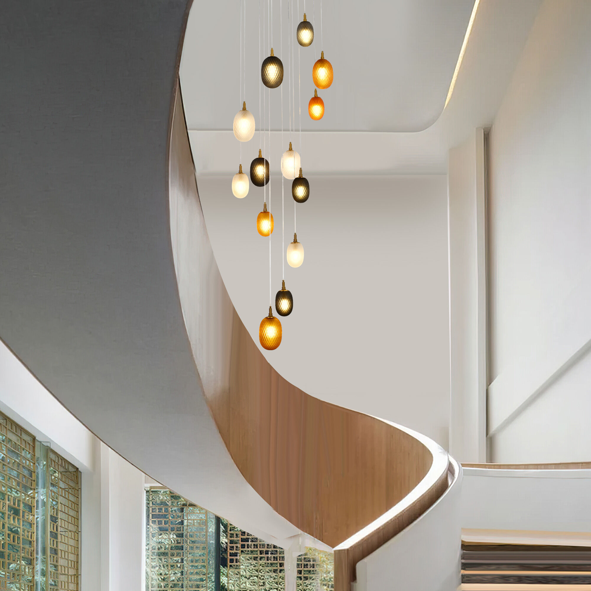 картинка Умный подвесной светильник со стеклянными плафонами 50266 дымчатый/прозрачный/янтарный