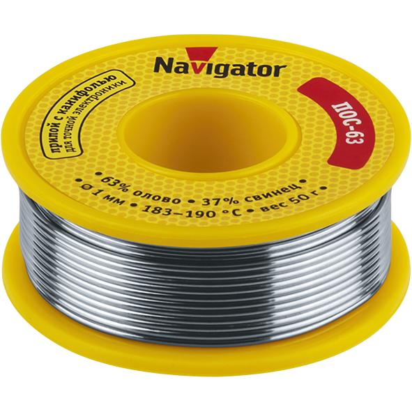 картинка Припой 93 776 NEM-Pos05-63K-1-K50 (ПОС-63 катушка 1мм 50г) NAVIGATOR 93776